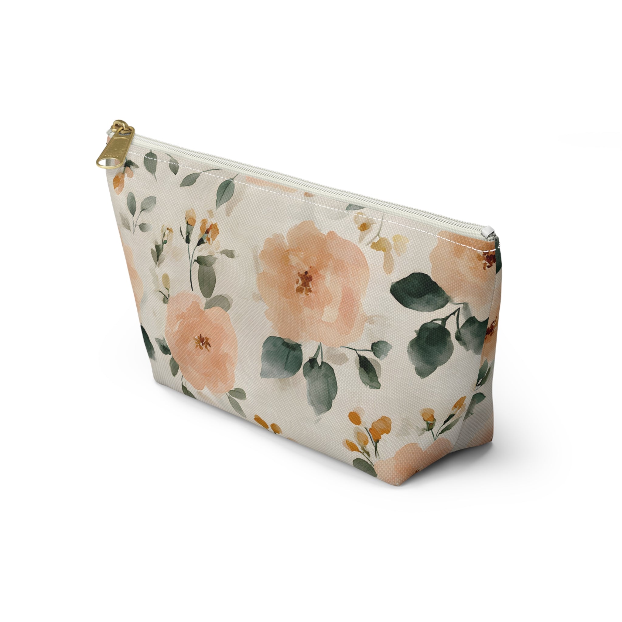 Peach Watercolor Roses Accessory Pouch