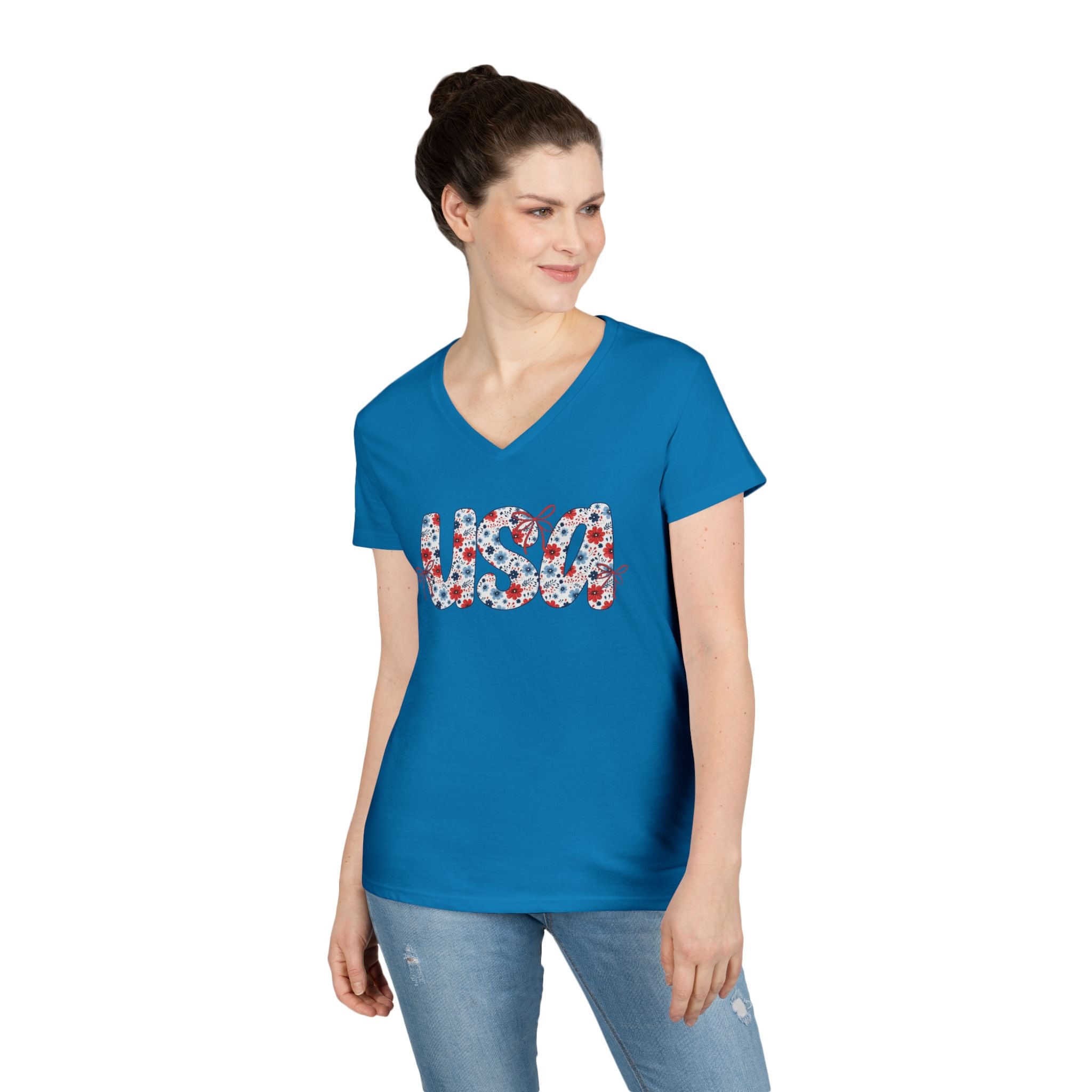 USA Floral Pattern T-Shirt | Patriotic Fourth of July Tee