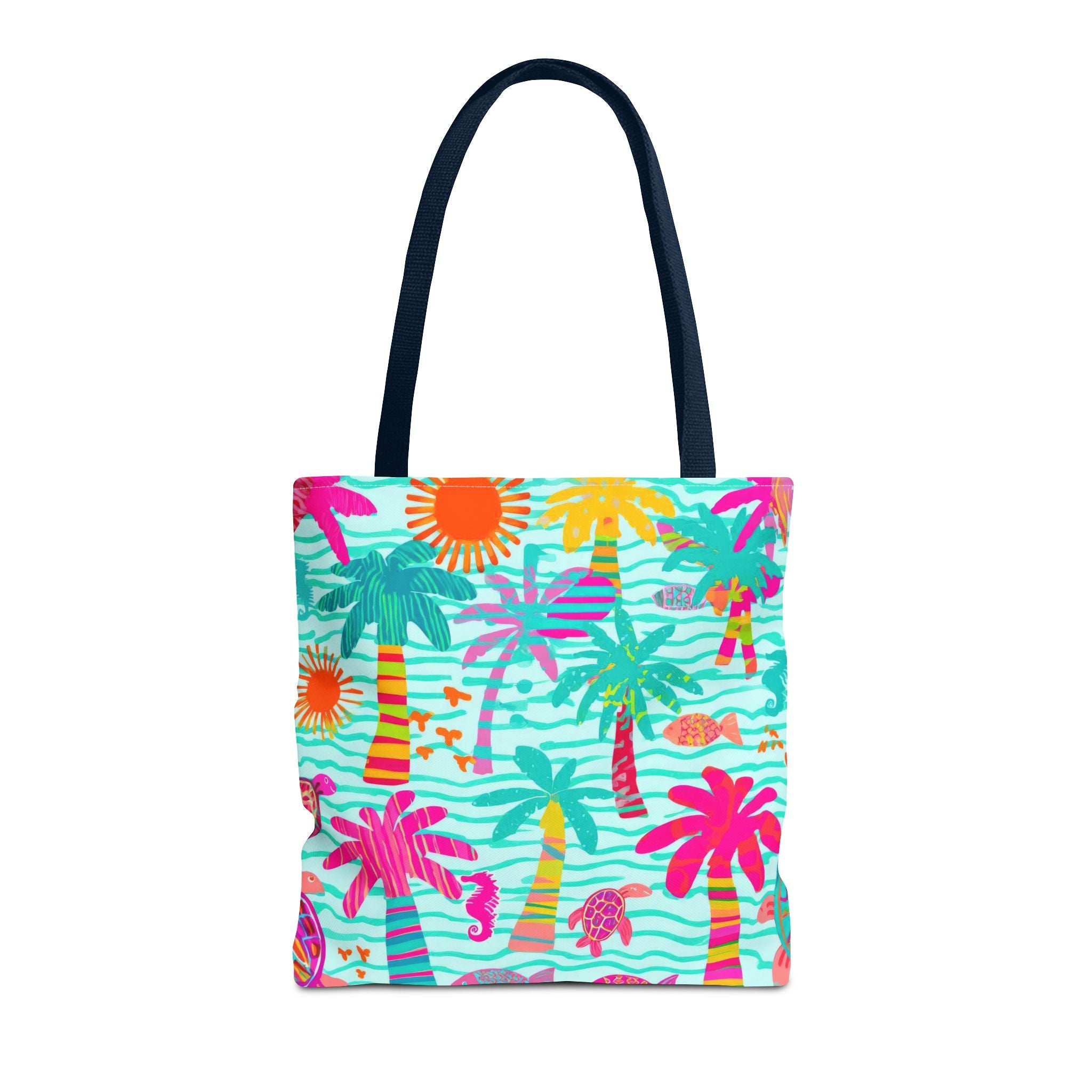 Tropical Palm Pattern Tote Bag | Colorful Beach Palms Stripe All-Over Print
