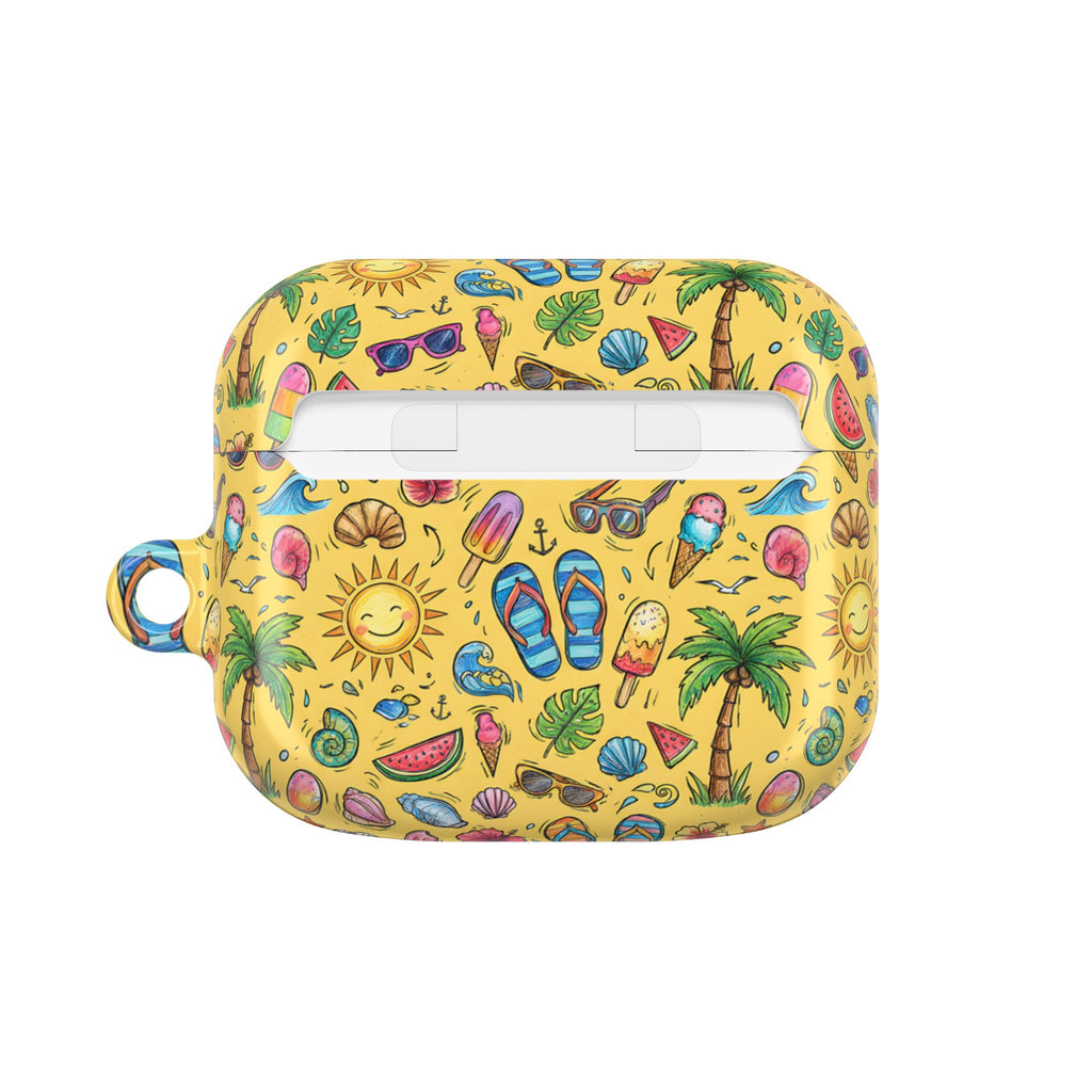 Summer Beach Pattern AirPod Case | Tropical Flip Flops, Suns, Palm Trees