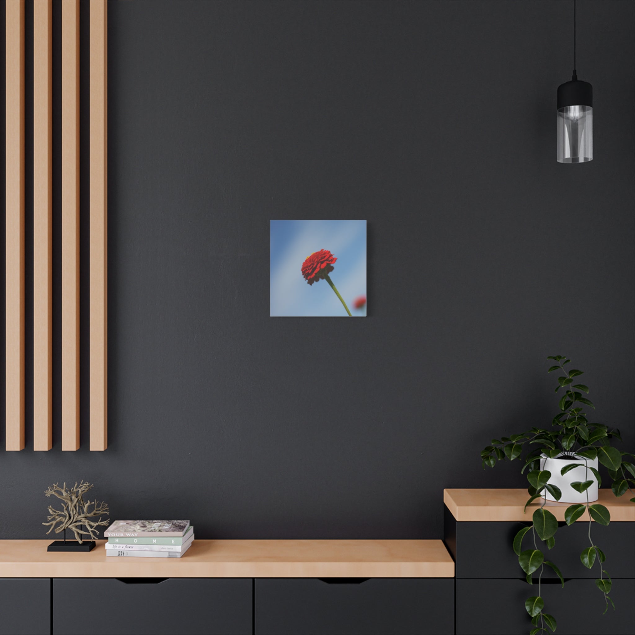 Red Zinnia Bloom Canvas | Stretched Matte Wall Art
