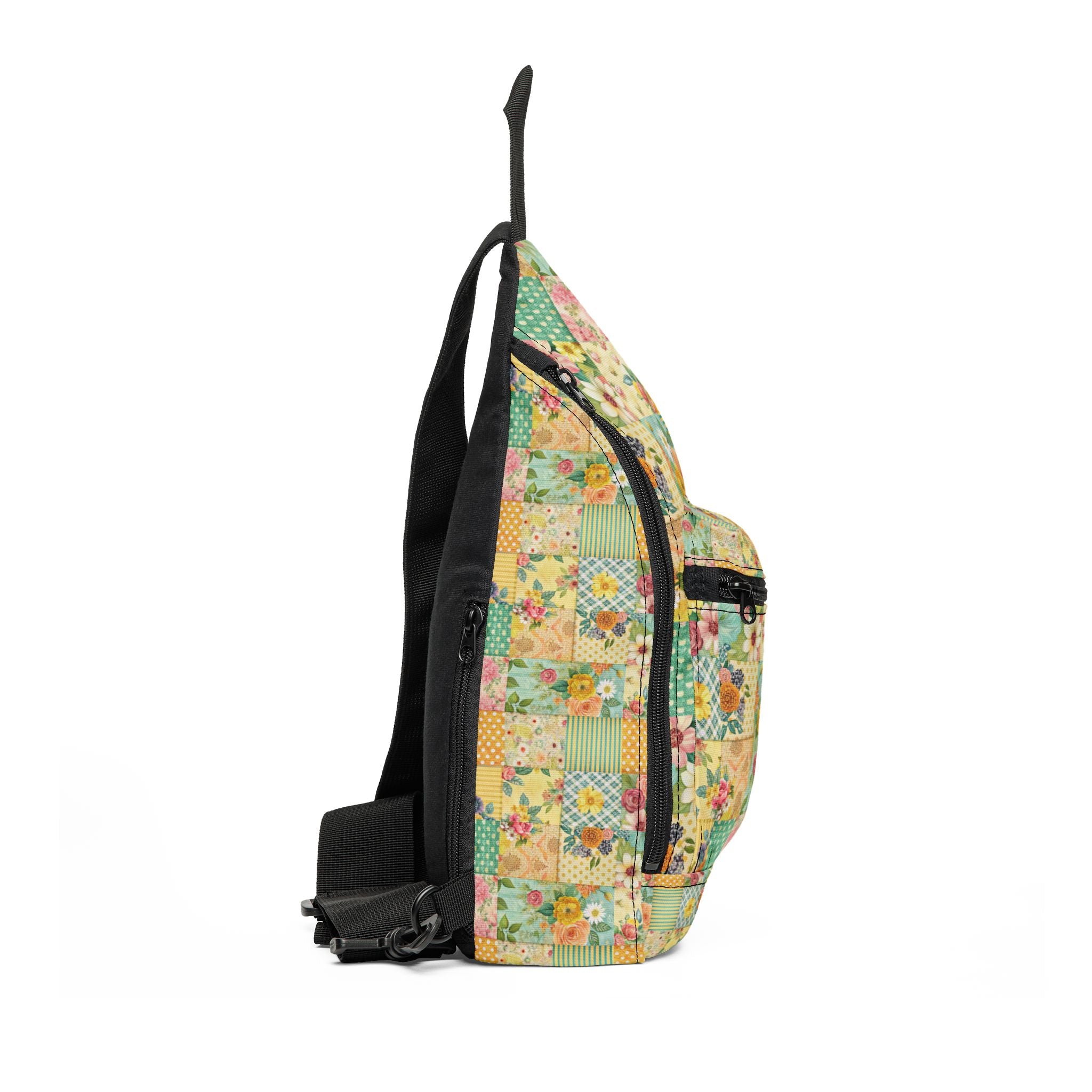 Vintage Floral Patchwork Sling Bag | Quilted Daisy Checker Pattern