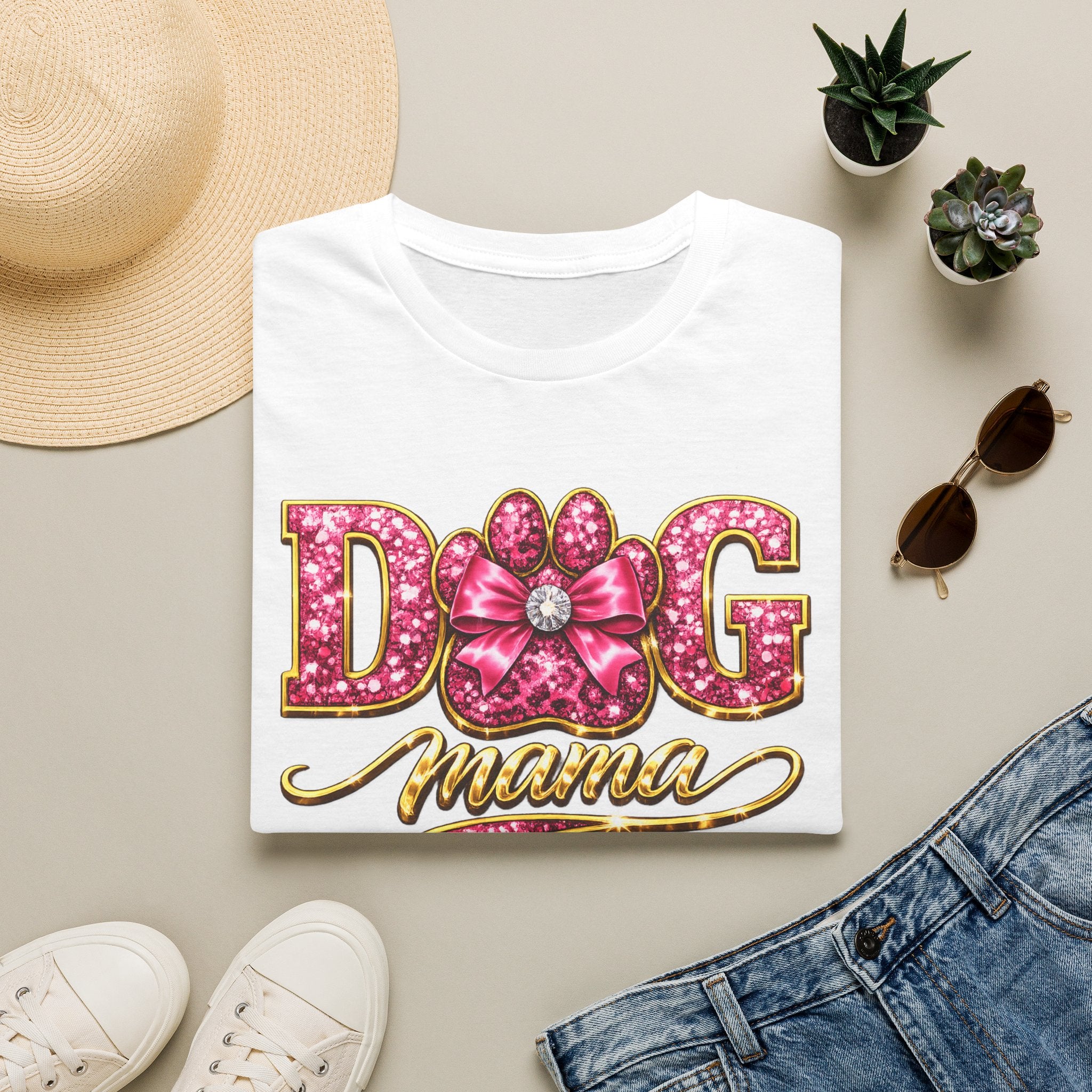 Dog Mama paw print design T-Shirt | pink glitter letters