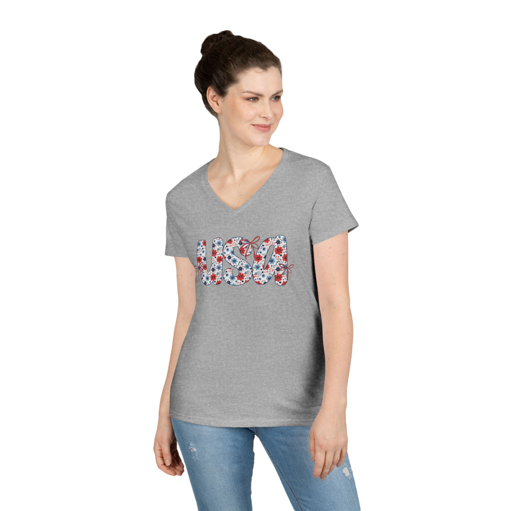 USA Floral Pattern T-Shirt | Patriotic Fourth of July Tee