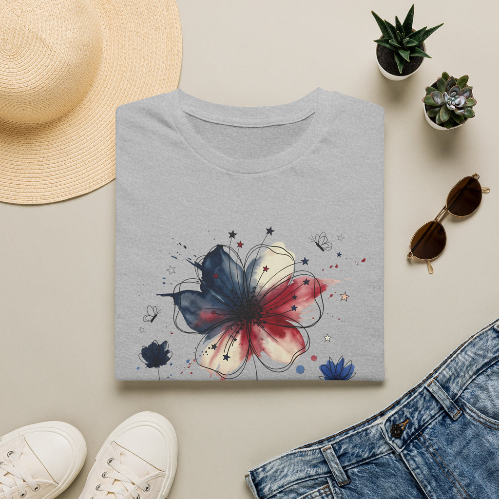 July 4th Shirt | Patriotic Watercolor Flower T-Shirt | Red White Blue Floral Tee