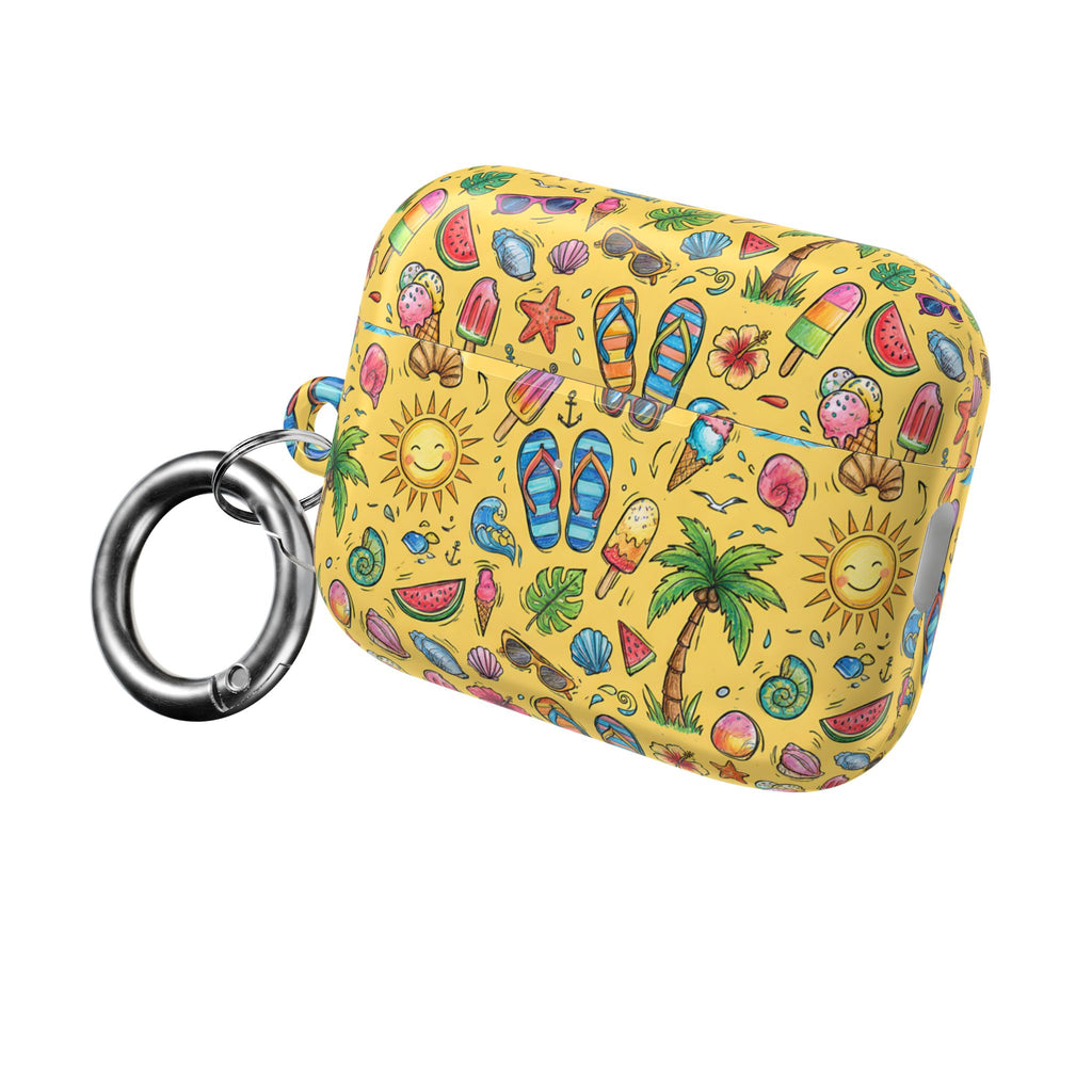 Summer Beach Pattern AirPod Case | Tropical Flip Flops, Suns, Palm Trees