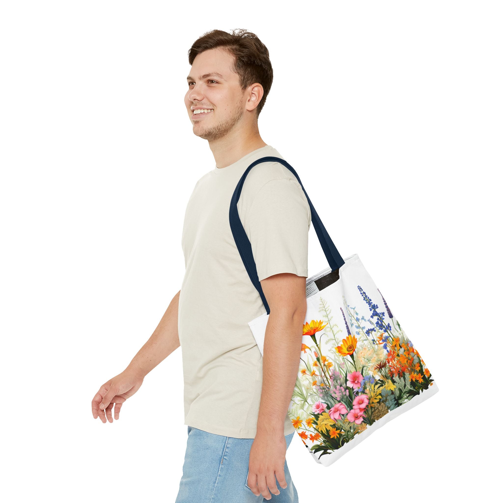 Wildflower Garden Tote Bag | Floral Meadow Illustration, Colorful Bloom Print