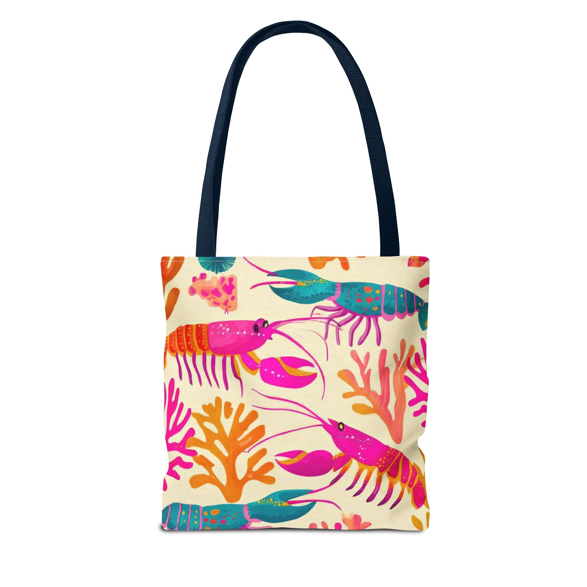 Colorful Lobster Pattern Tote Bag | Tropical Sea Life Coral Print