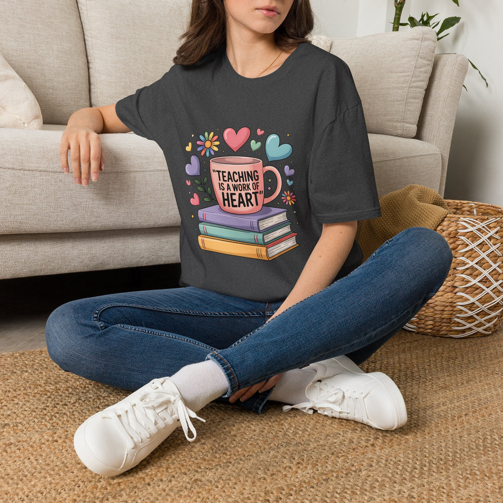 Teaching Is a Work of Heart T-Shirt | Teacher Mug and Books Design