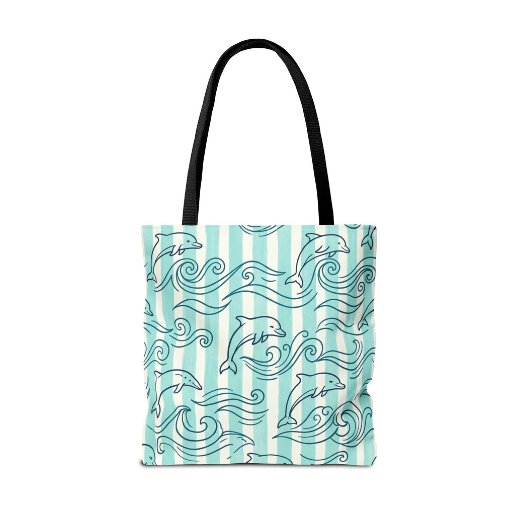 Dolphin Wave Pattern Tote Bag | Aqua Striped Ocean Design