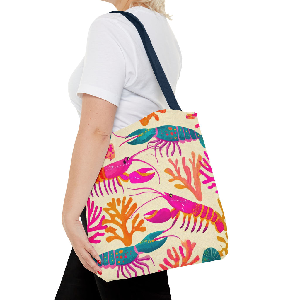 Colorful Lobster Pattern Tote Bag | Tropical Sea Life Coral Print