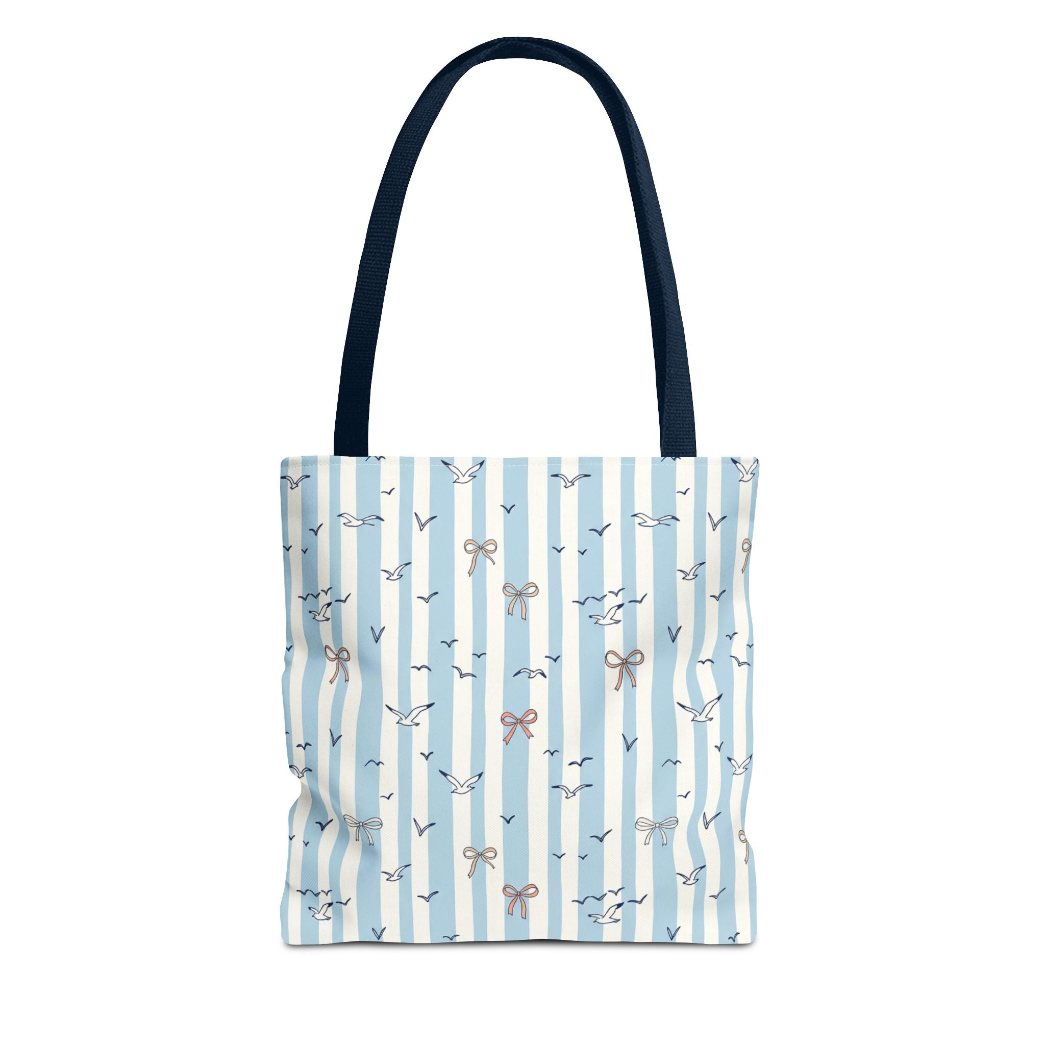 Blue Striped Bows and Birds Tote Bag
