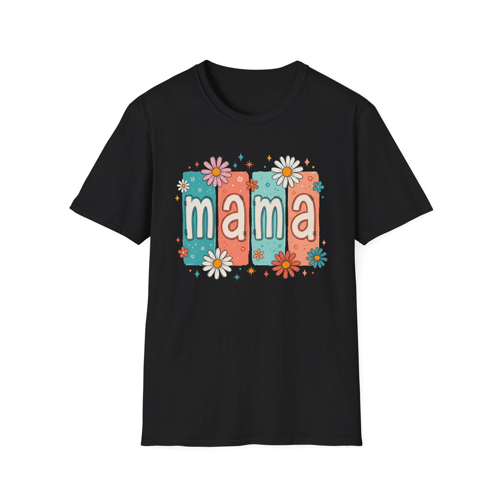 Mama floral retro blocks T-Shirt | daisy mom design