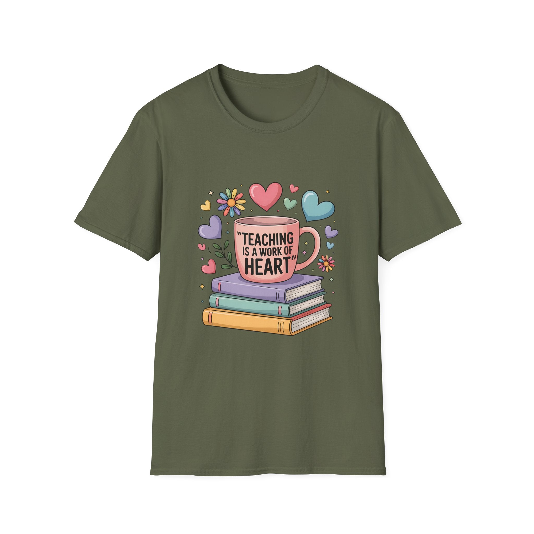 Teaching Is a Work of Heart T-Shirt | Teacher Mug and Books Design