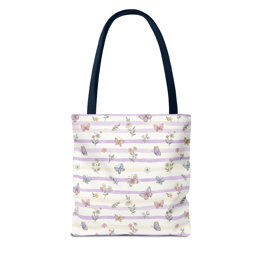 Pastel Butterfly Floral Stripe Tote