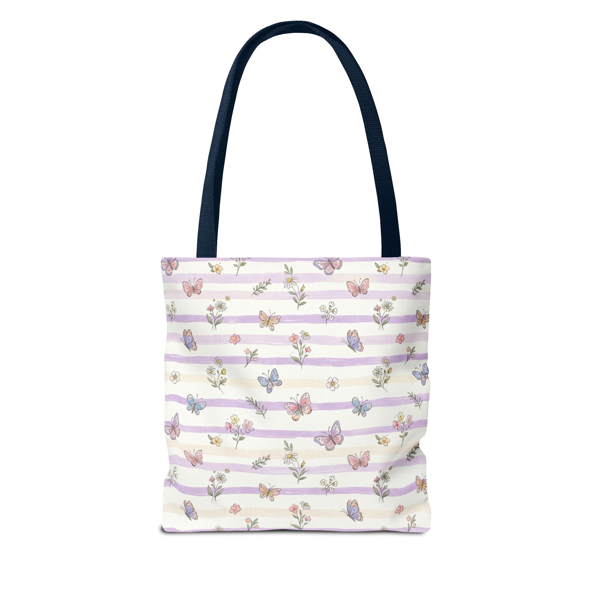 Pastel Butterfly Floral Stripe Tote