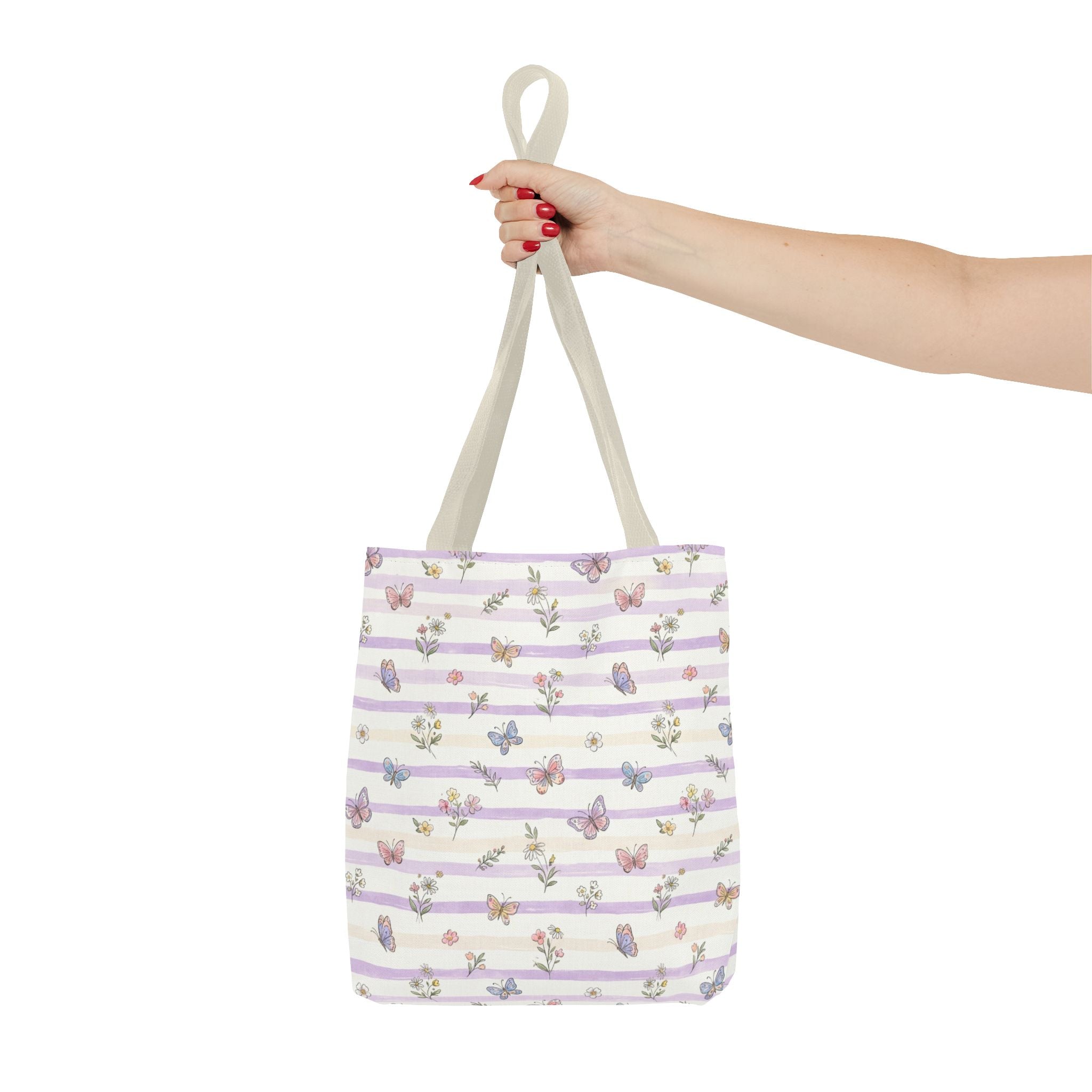 Pastel Butterfly Floral Stripe Tote