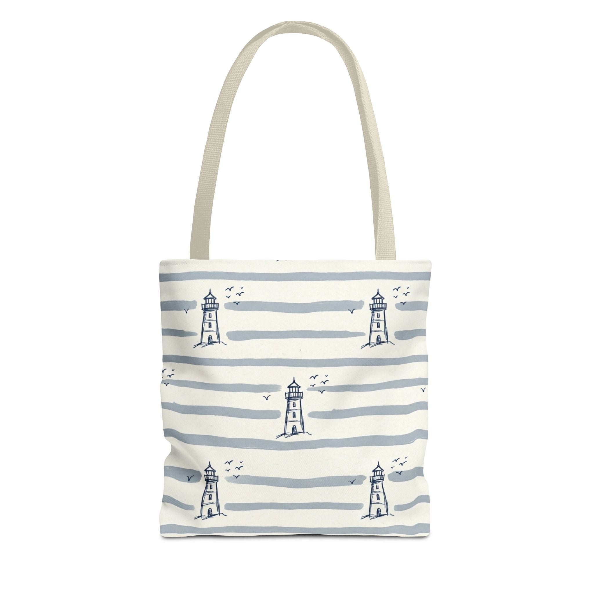 Nautical Lighthouse Pattern Tote Bag | Striped Coastal Beach Tote