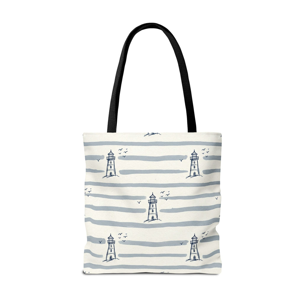 Nautical Lighthouse Pattern Tote Bag | Striped Coastal Beach Tote