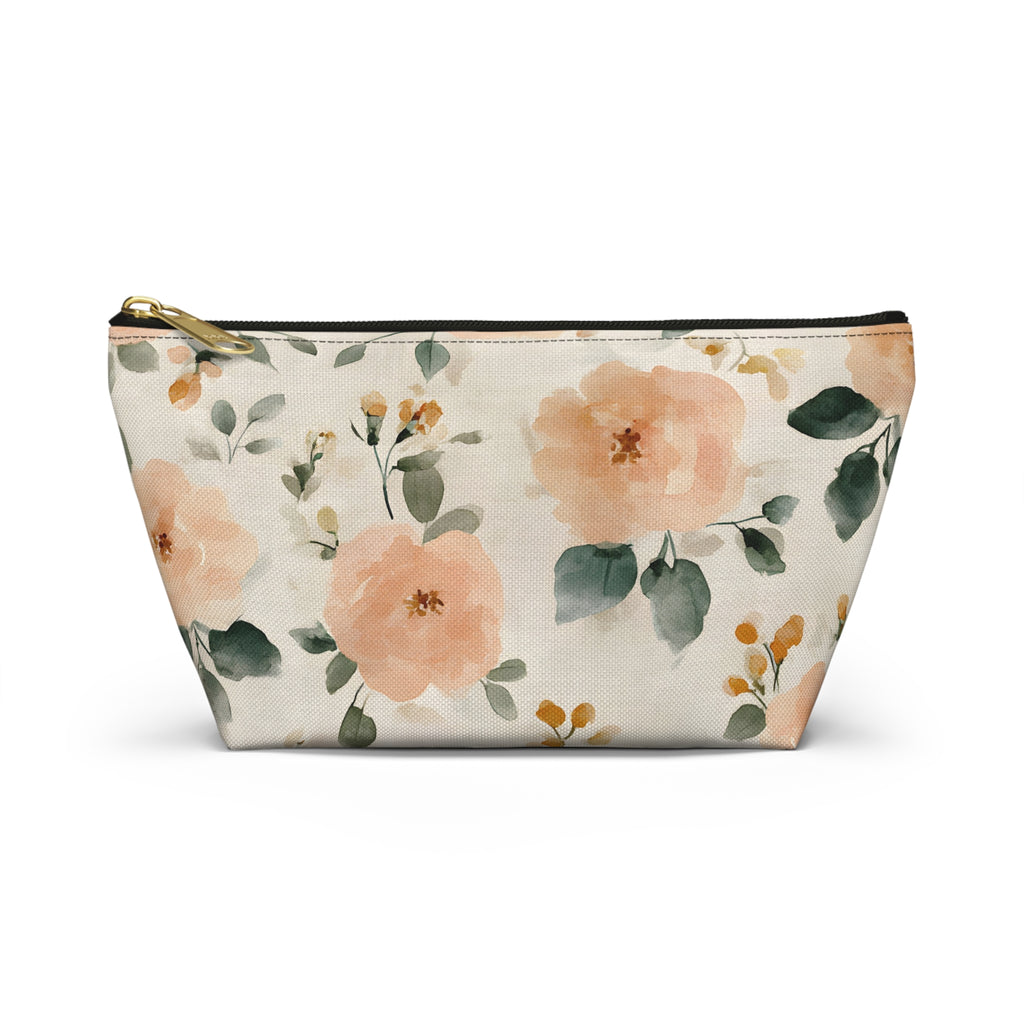 Peach Watercolor Roses Accessory Pouch