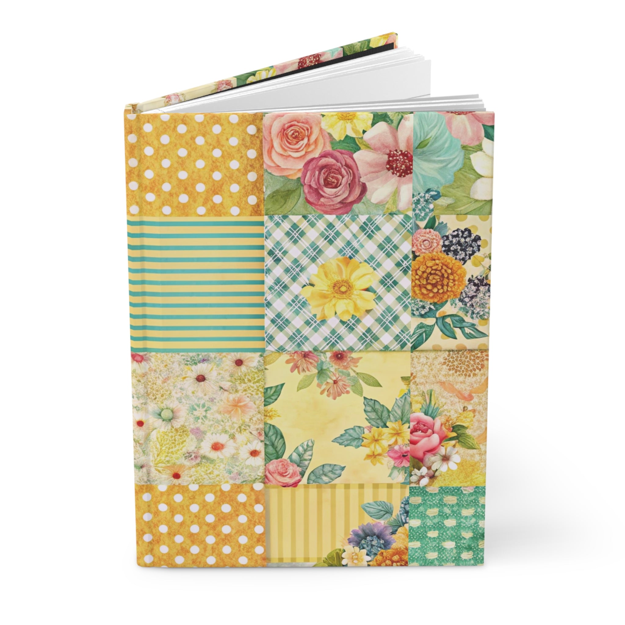 Patchwork Floral Hardcover Journal | Vintage Roses, Daisies, Quilted Pattern
