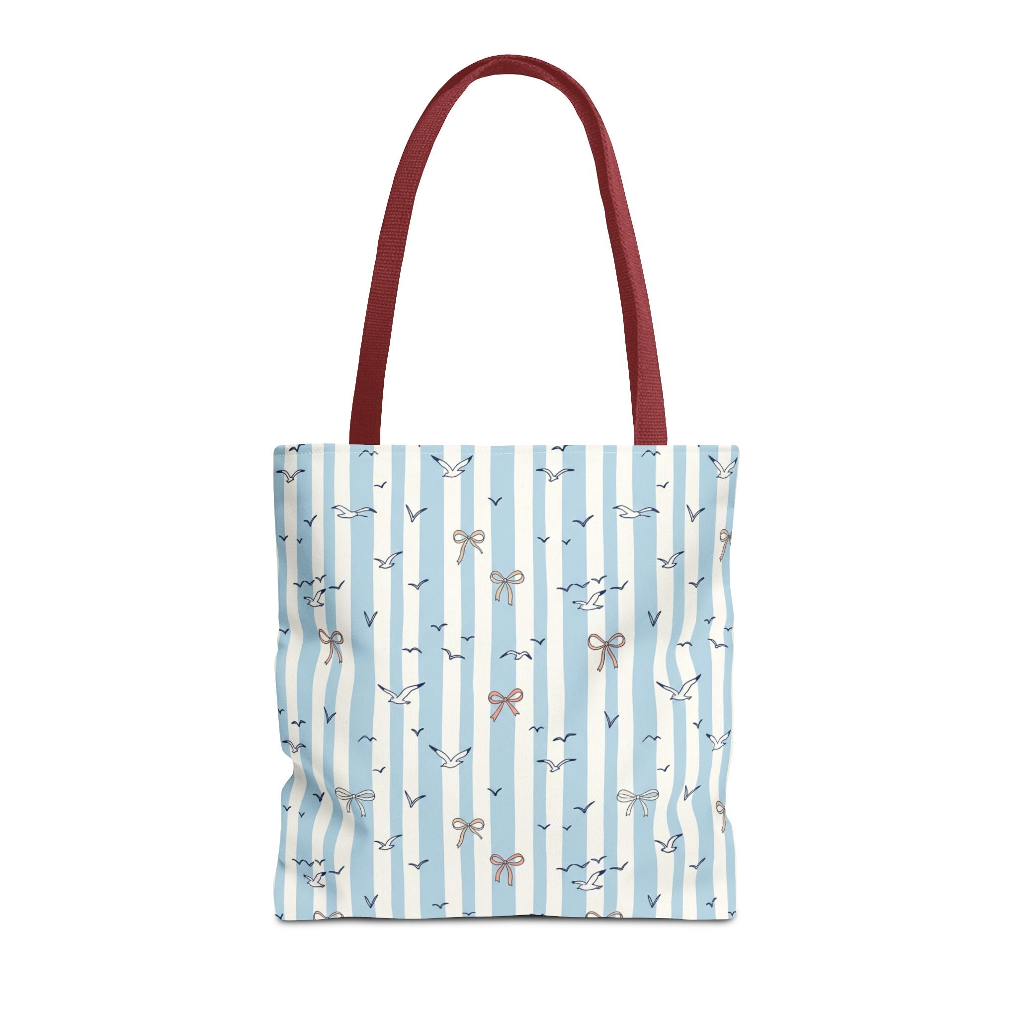 Blue Striped Bows and Birds Tote Bag