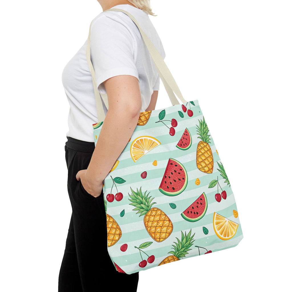 Tropical Fruit Pattern Tote Bag | Pineapple Watermelon Cherry Citrus Beach