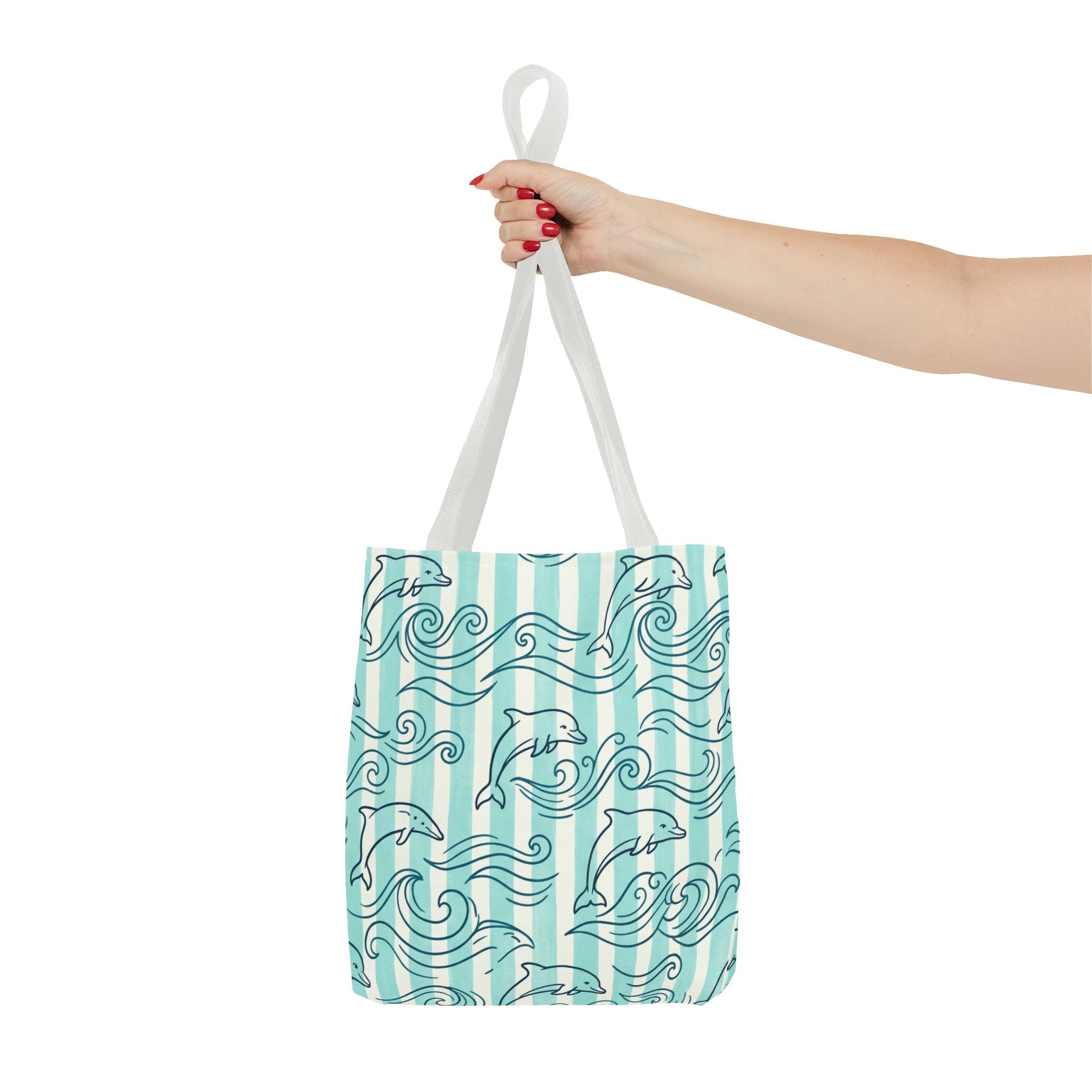 Dolphin Wave Pattern Tote Bag | Aqua Striped Ocean Design