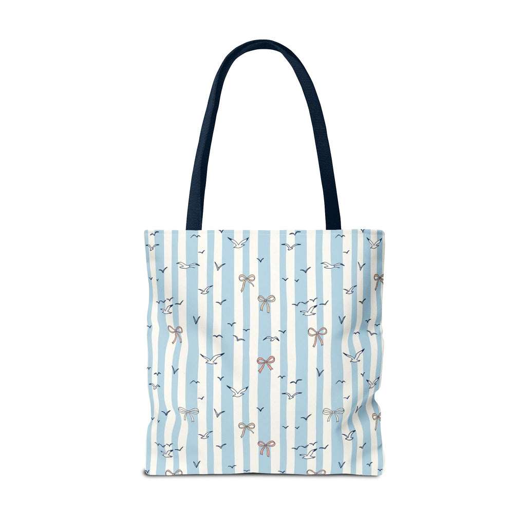 Blue Striped Bows and Birds Tote Bag