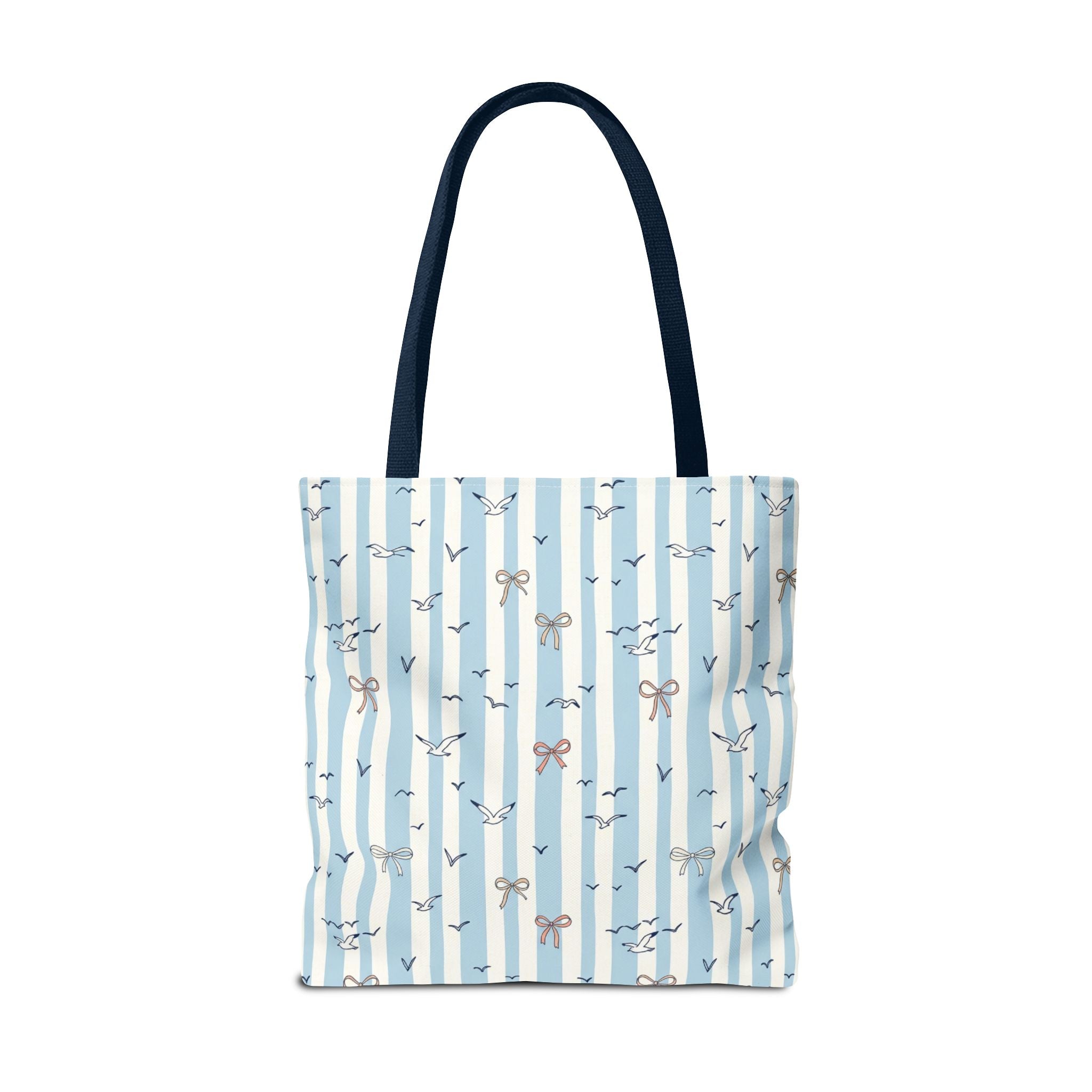 Blue Striped Bows and Birds Tote Bag