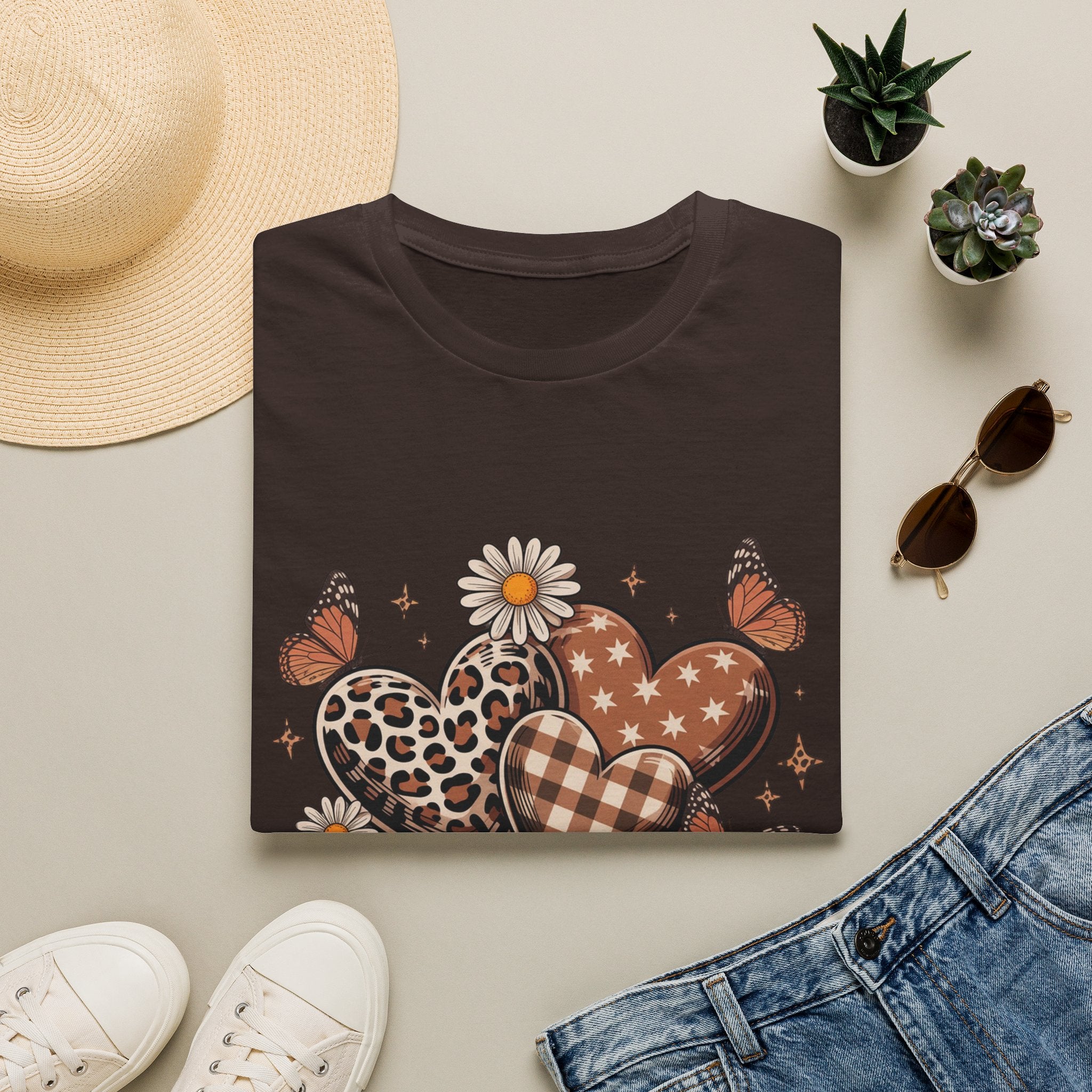 Mama Leopard Gingham Hearts T-Shirt | Daisy Butterflies Mom Design