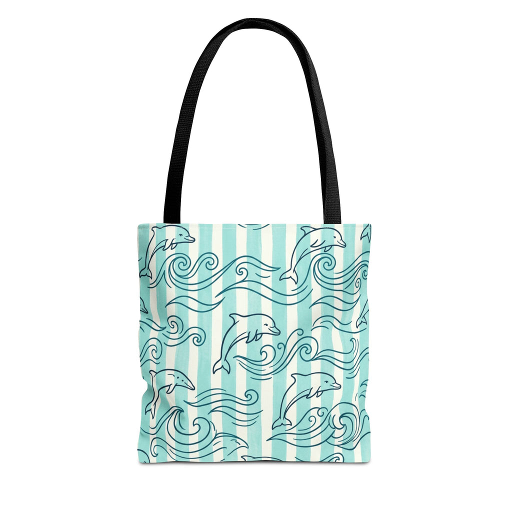 Dolphin Wave Pattern Tote Bag | Aqua Striped Ocean Design