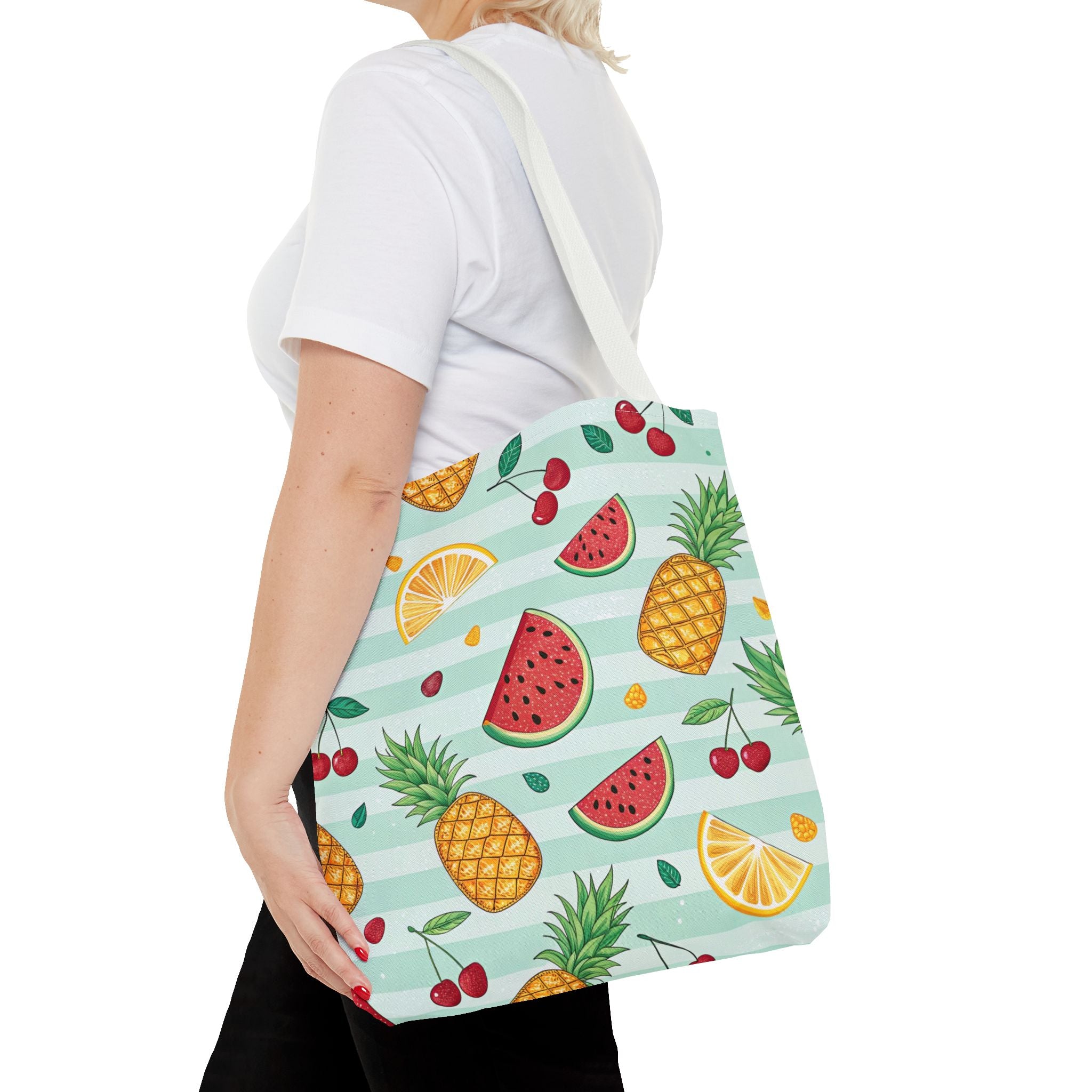 Tropical Fruit Pattern Tote Bag | Pineapple Watermelon Cherry Citrus Beach