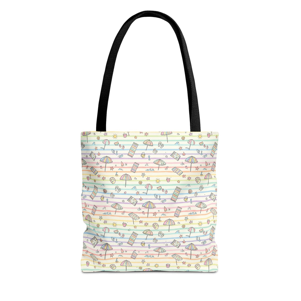 Pastel Beach Pattern Tote Bag | Seashells, Umbrellas, Flip Flops