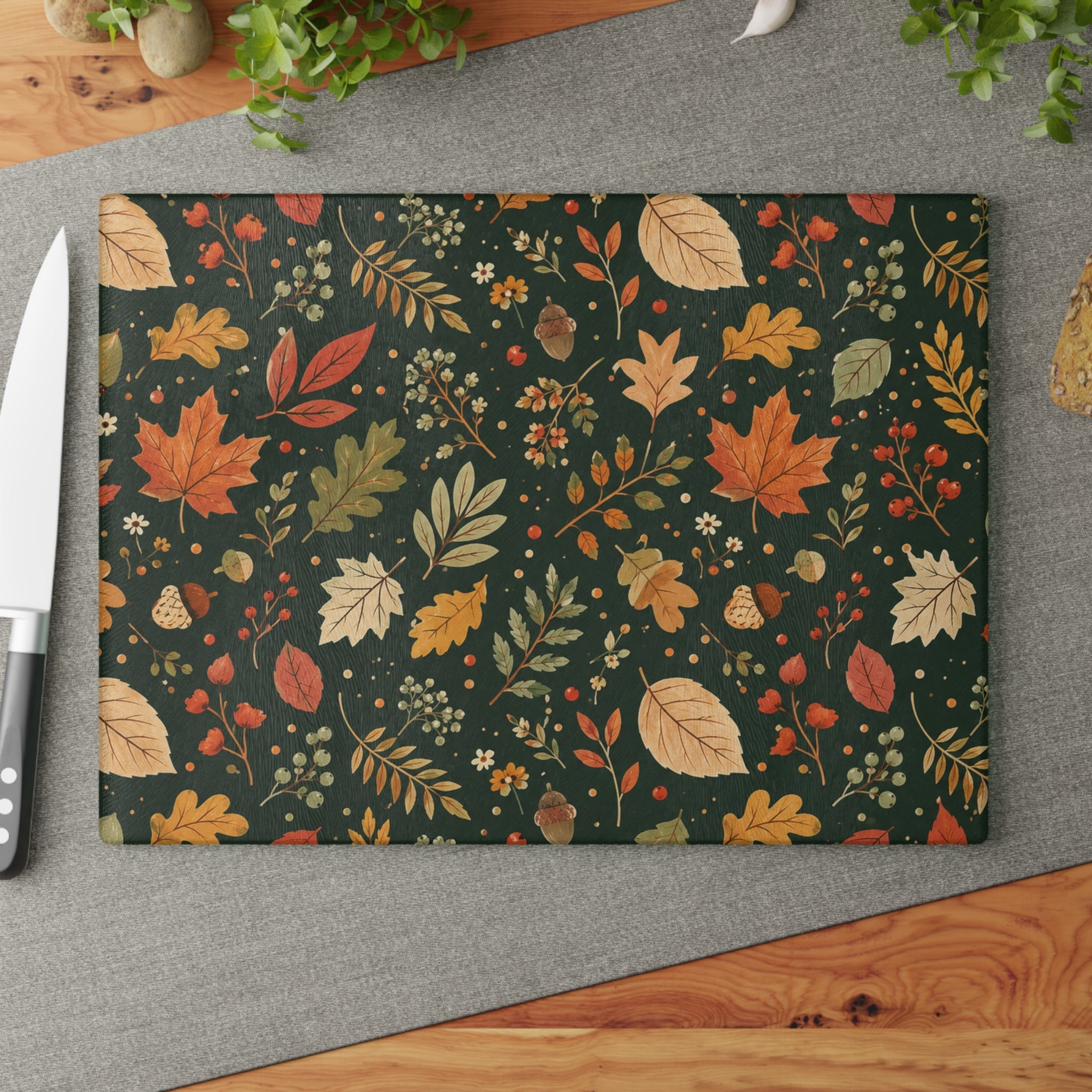 Autumn Leaves Pattern Glass Cutting Board | Fall Leaf Kitchen Decor