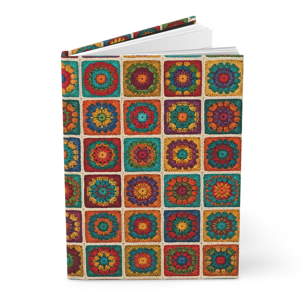 Crochet Granny Square Hardcover Journal  Boho Floral Pattern Notebook