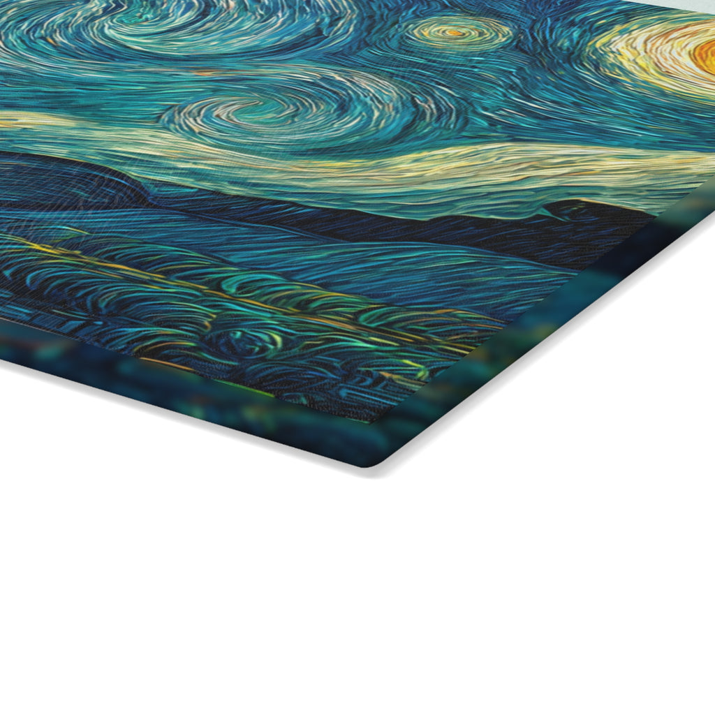 Starry Night artwork Glass Cutting Board | Van Gogh inspired kitchen decor