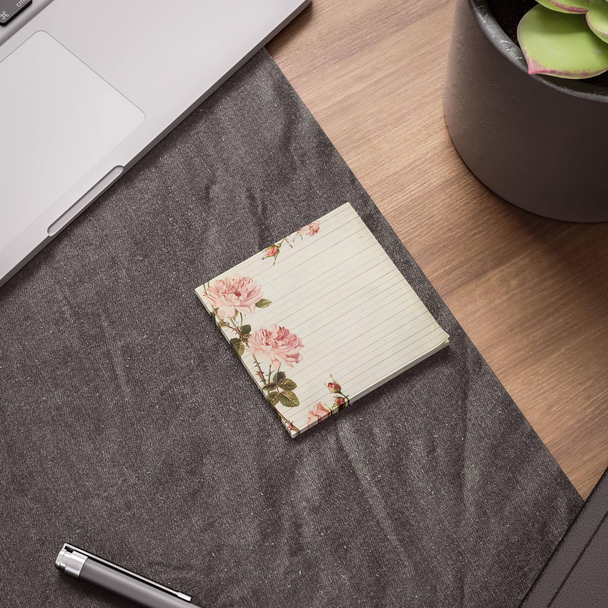 Vintage Pink Roses Lined Post-it Note Pad | Floral Sticky Notes