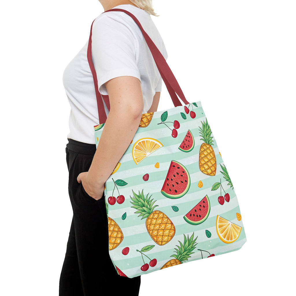 Tropical Fruit Pattern Tote Bag | Pineapple Watermelon Cherry Citrus Beach