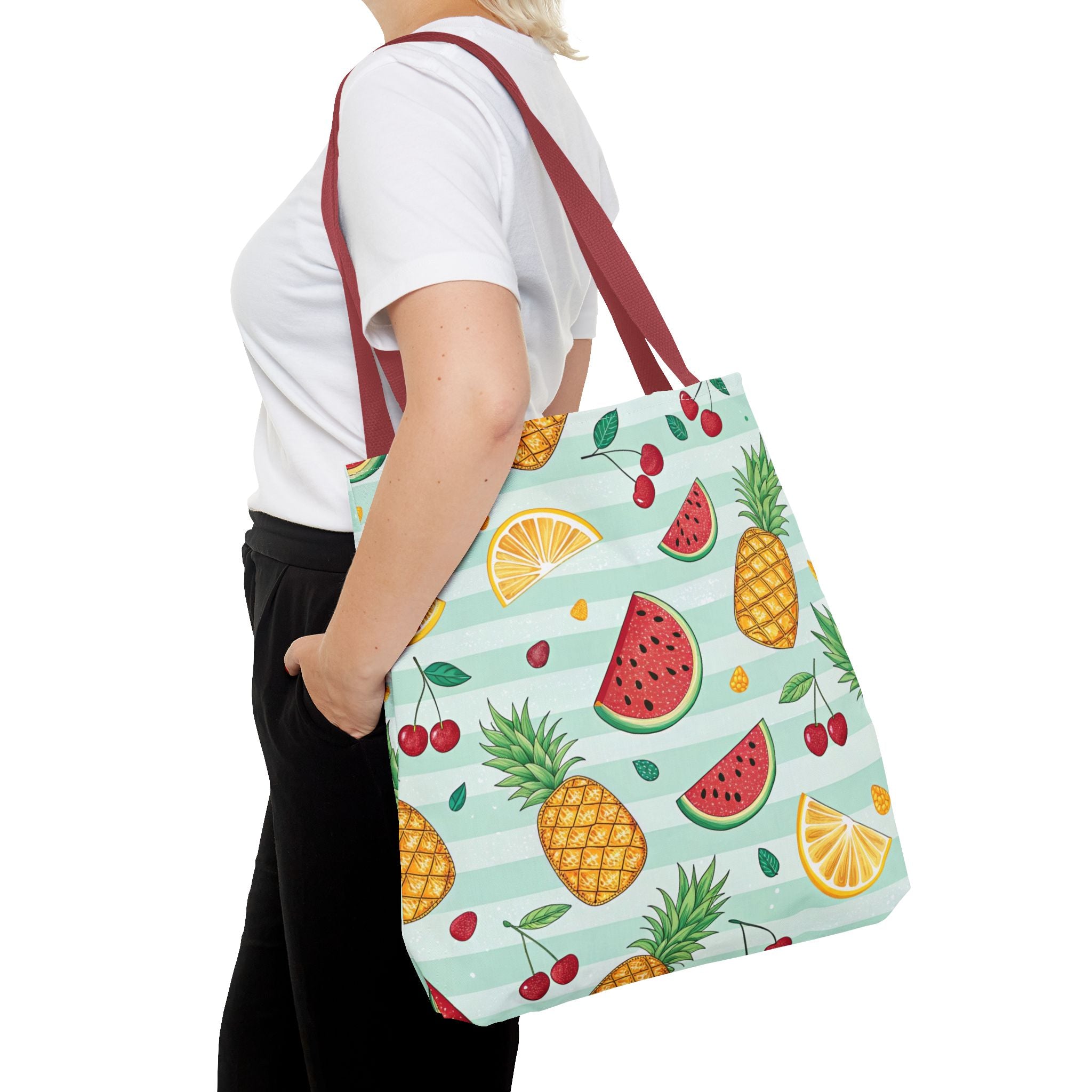 Tropical Fruit Pattern Tote Bag | Pineapple Watermelon Cherry Citrus Beach