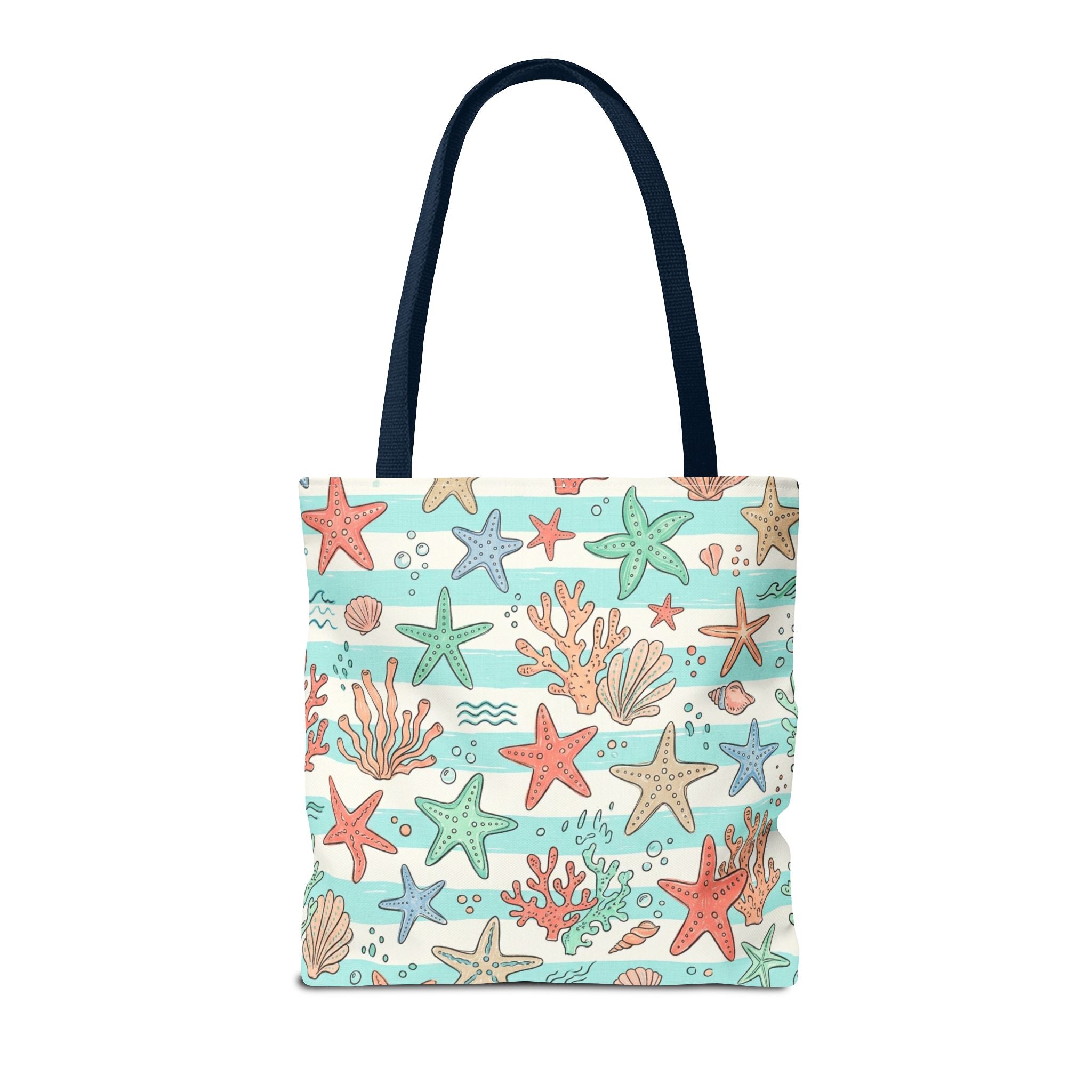 Starfish Coral Pattern Tote Bag | Beach Sea Life Striped Nautical Design