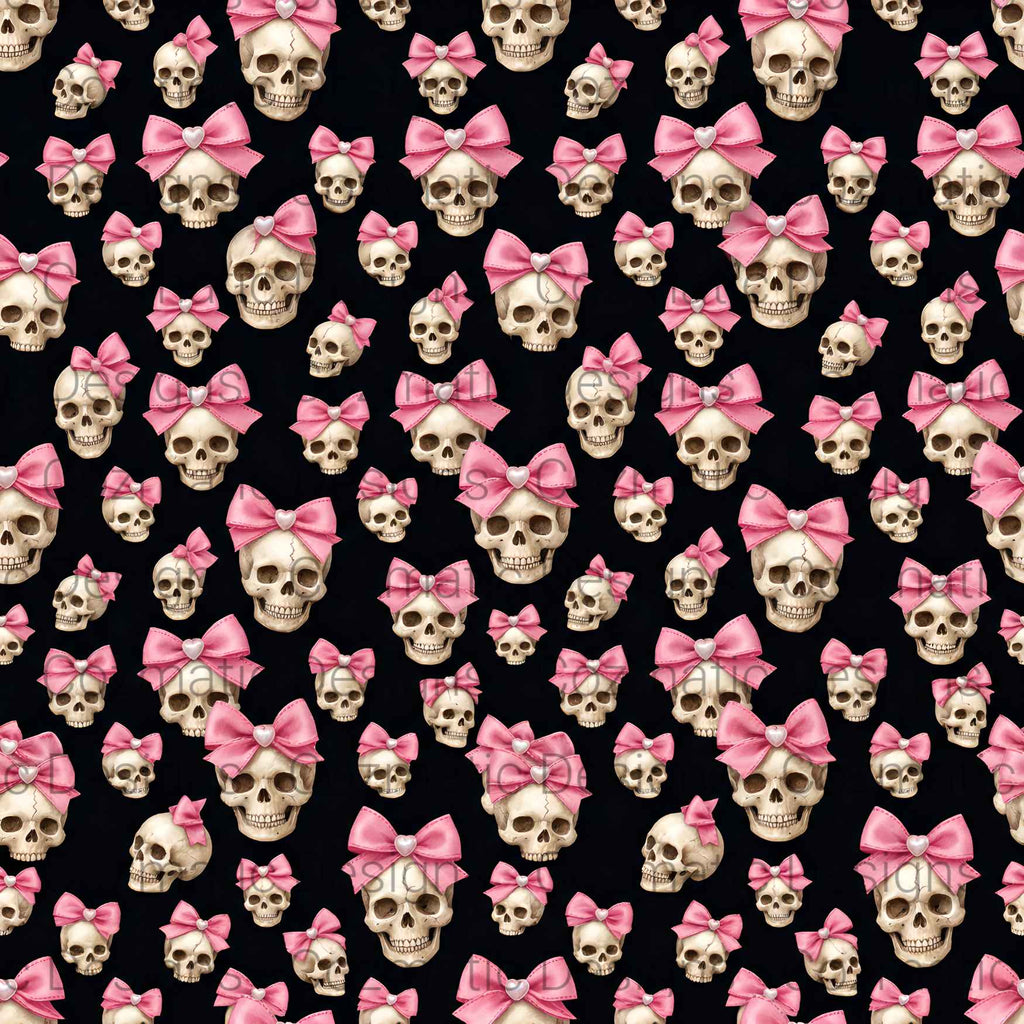 Girlie Skulls Seamless Pattern PNG | Skulls with Bows | Digital Download for Sublimation & Crafts