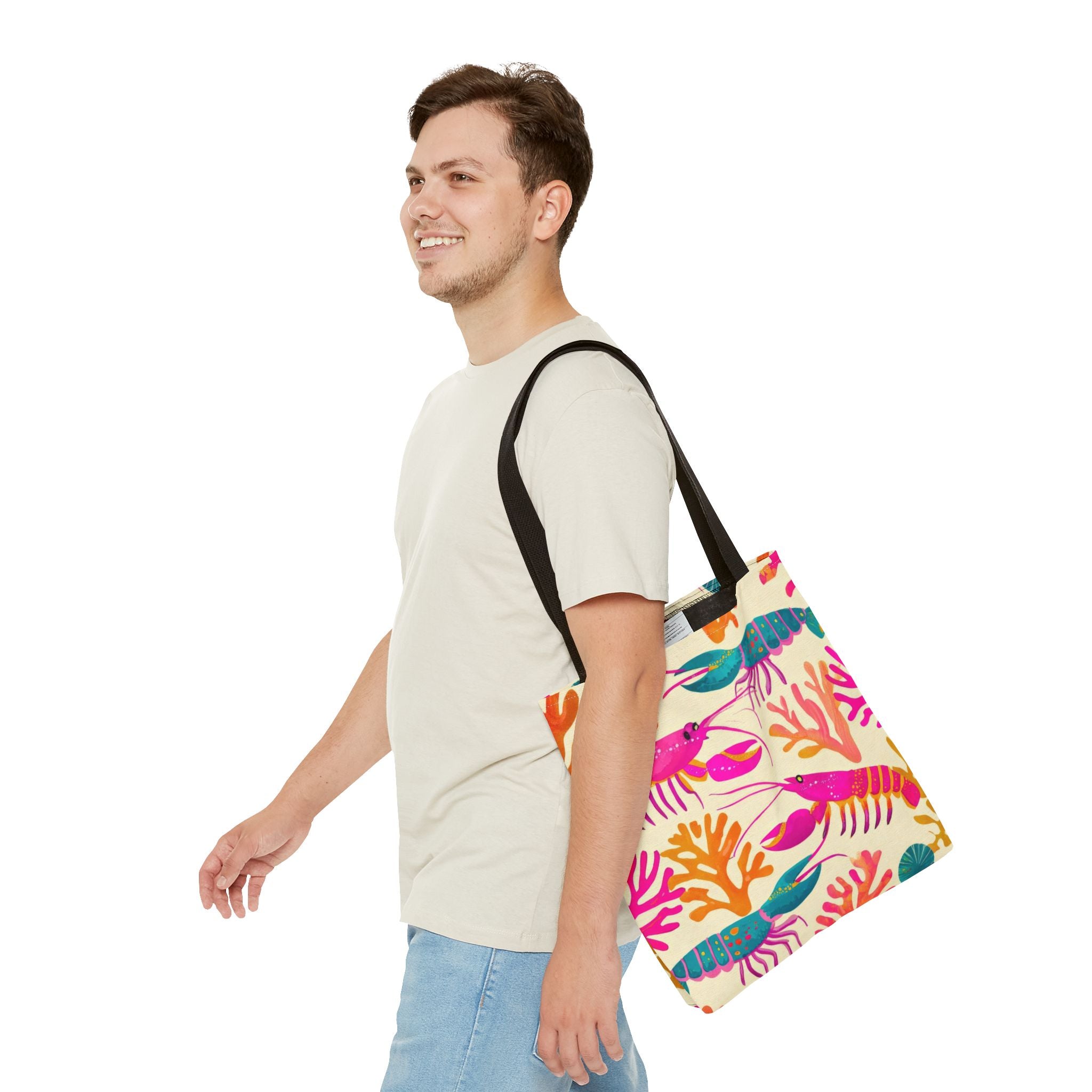 Colorful Lobster Pattern Tote Bag | Tropical Sea Life Coral Print