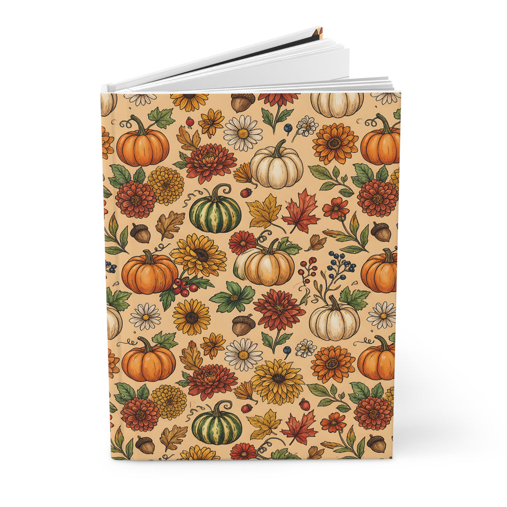 Autumn Harvest Hardcover Journal  Pumpkin & Fall Florals Matte Notebook