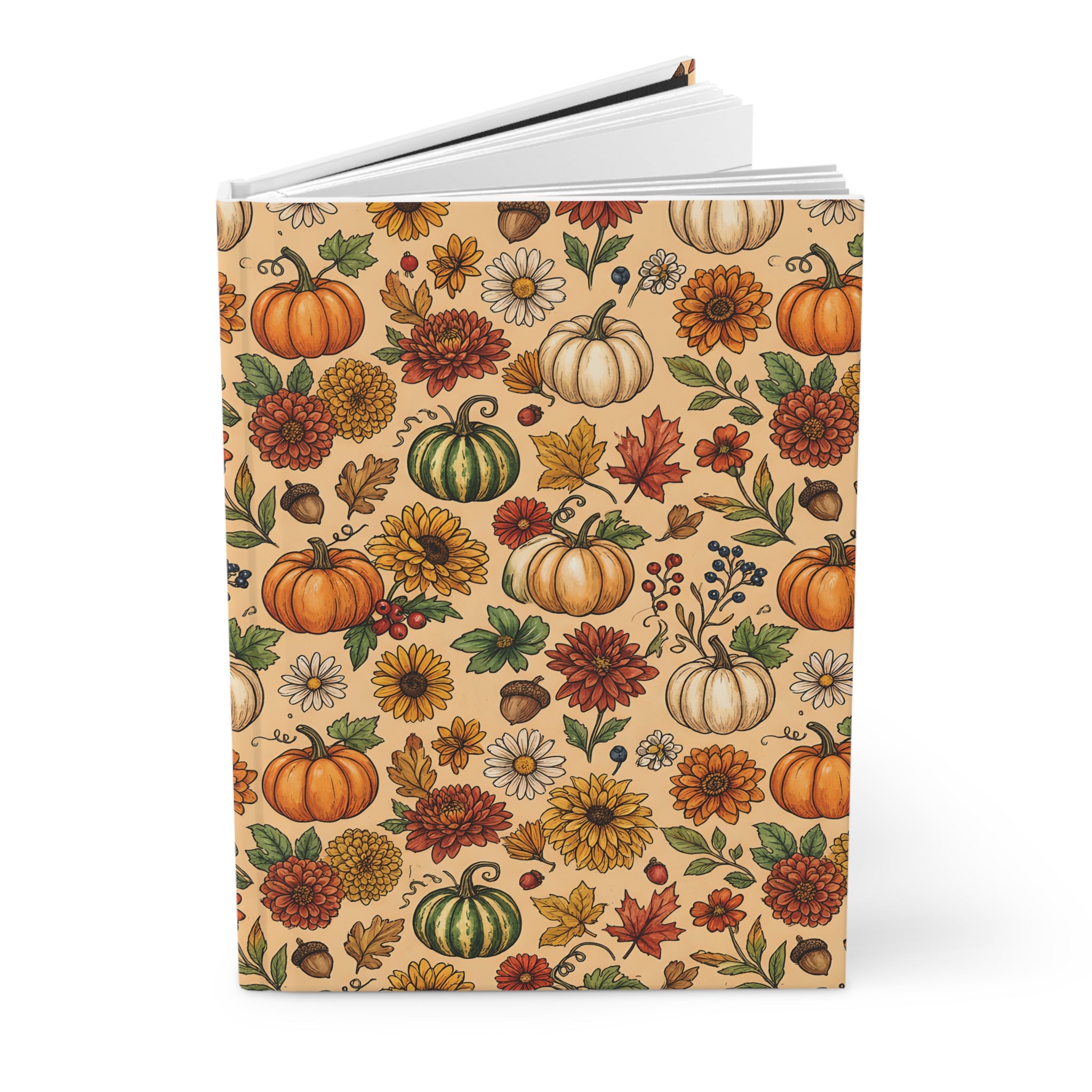 Autumn Harvest Hardcover Journal  Pumpkin & Fall Florals Matte Notebook