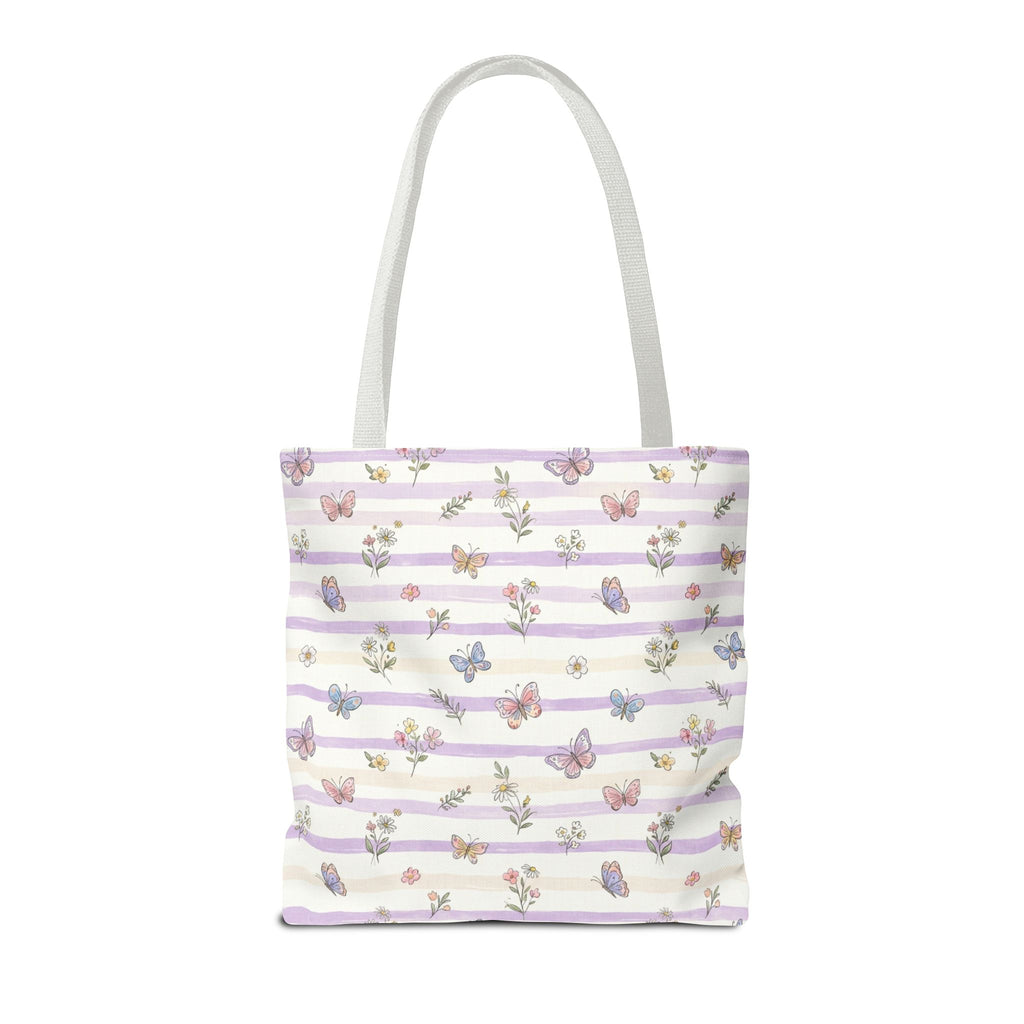 Pastel Butterfly Floral Stripe Tote