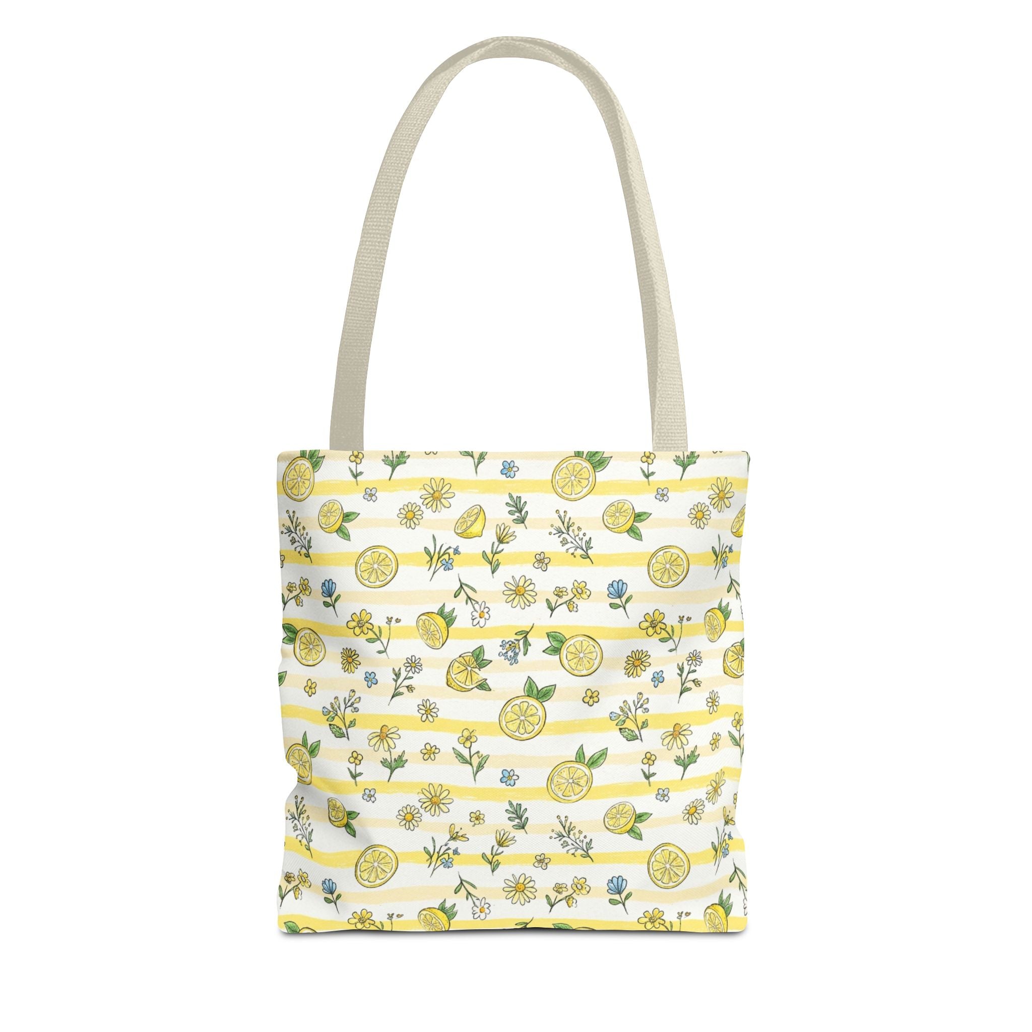 Lemon Stripe Pattern Tote Bag | Citrus Floral All-Over Print