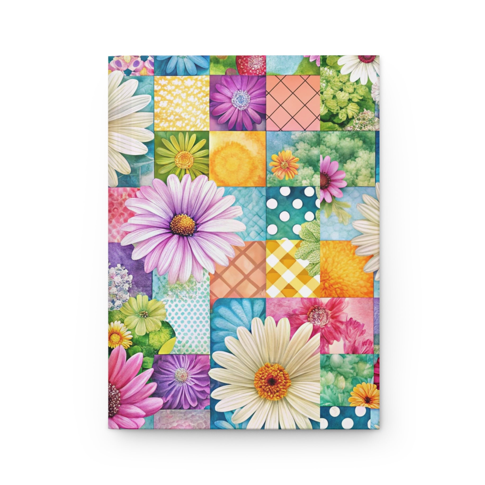 Patchwork Floral Daisies Hardcover Journal | Colorful Garden Notebook