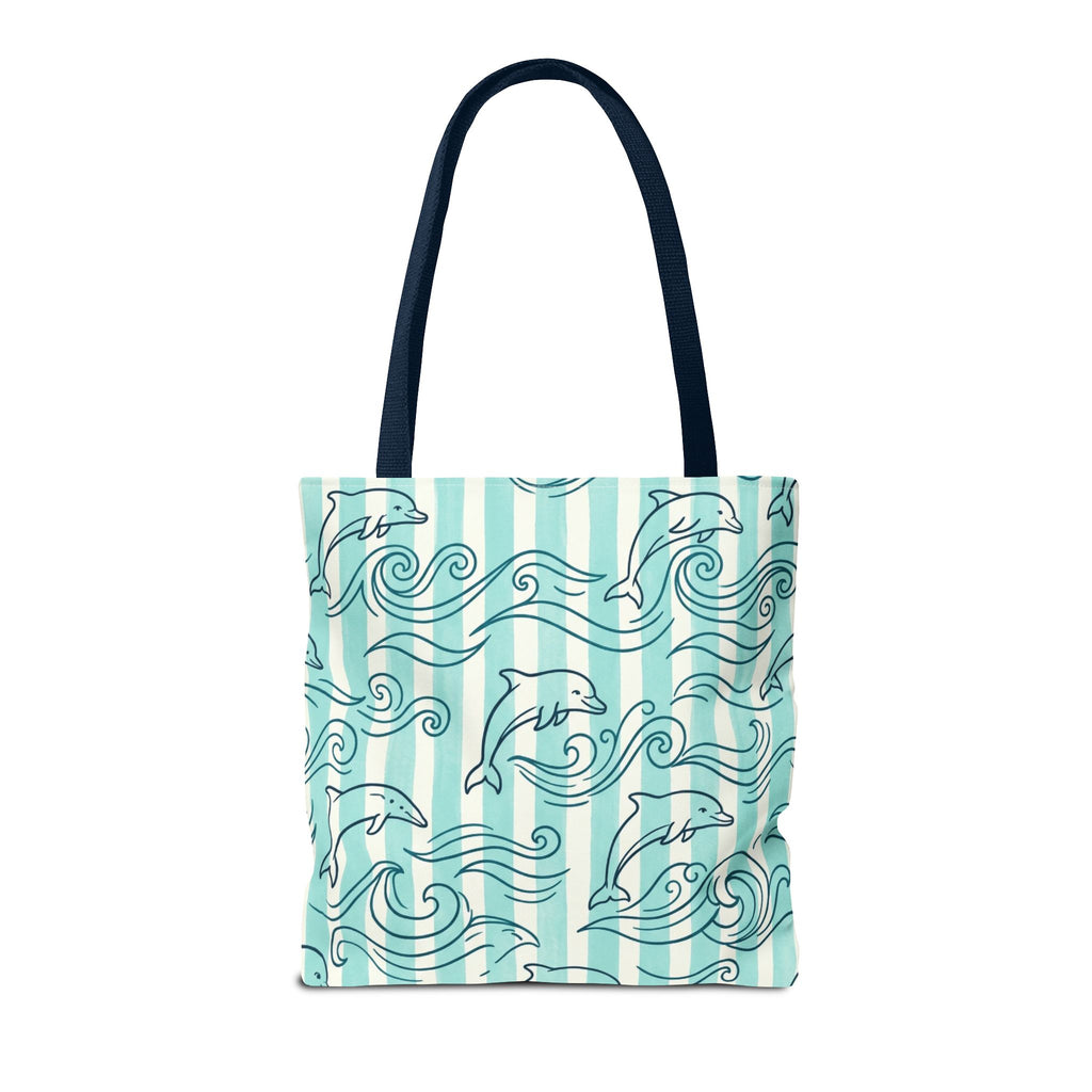Dolphin Wave Pattern Tote Bag | Aqua Striped Ocean Design