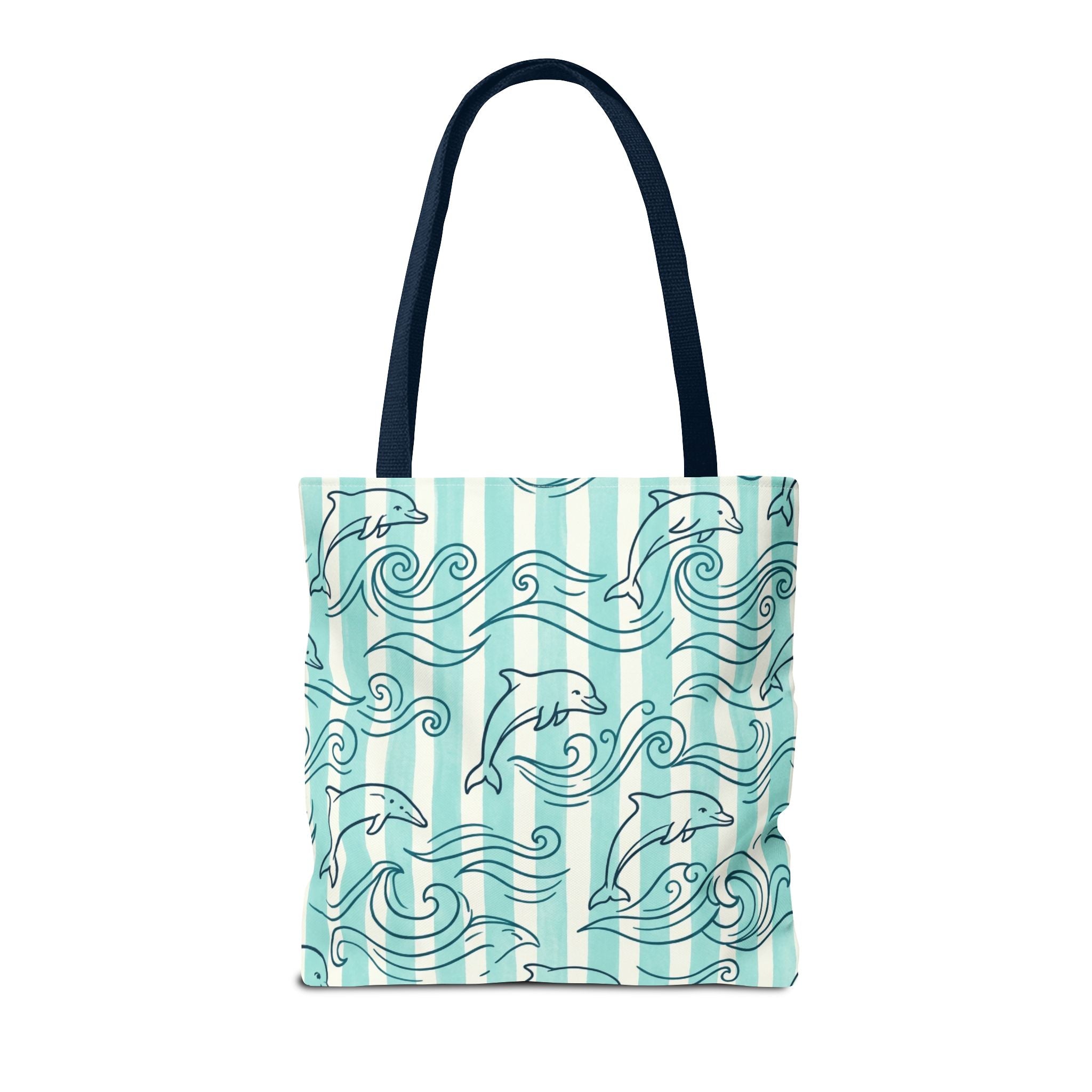 Dolphin Wave Pattern Tote Bag | Aqua Striped Ocean Design